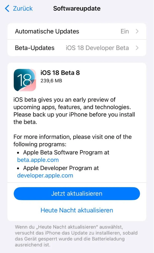 桐梓苹果手机维修分享苹果 iOS / iPadOS 18 开发者预览版 Beta 8 发布 